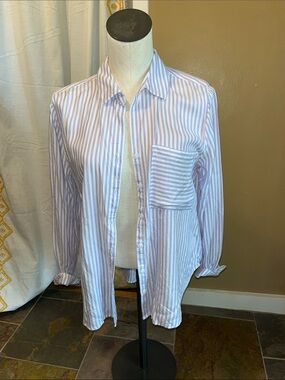 beachlunchlounge Lavender and White Striped Button-Down